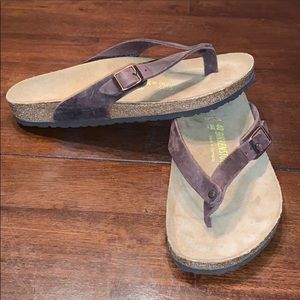 Birkenstock Tobacco Brown Leather Thong Sandals